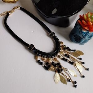 Boho Multi Strand w/ Crystals and Leaves Necklace